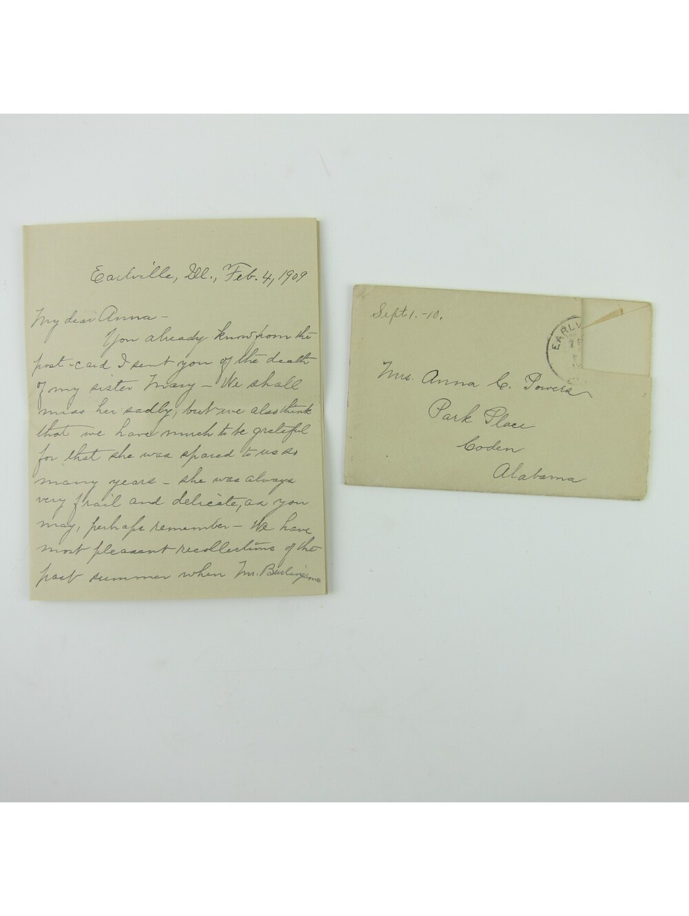 Antique Letter Caroline Burlingame Earlville Illinois Anna Powers Coden Alabama